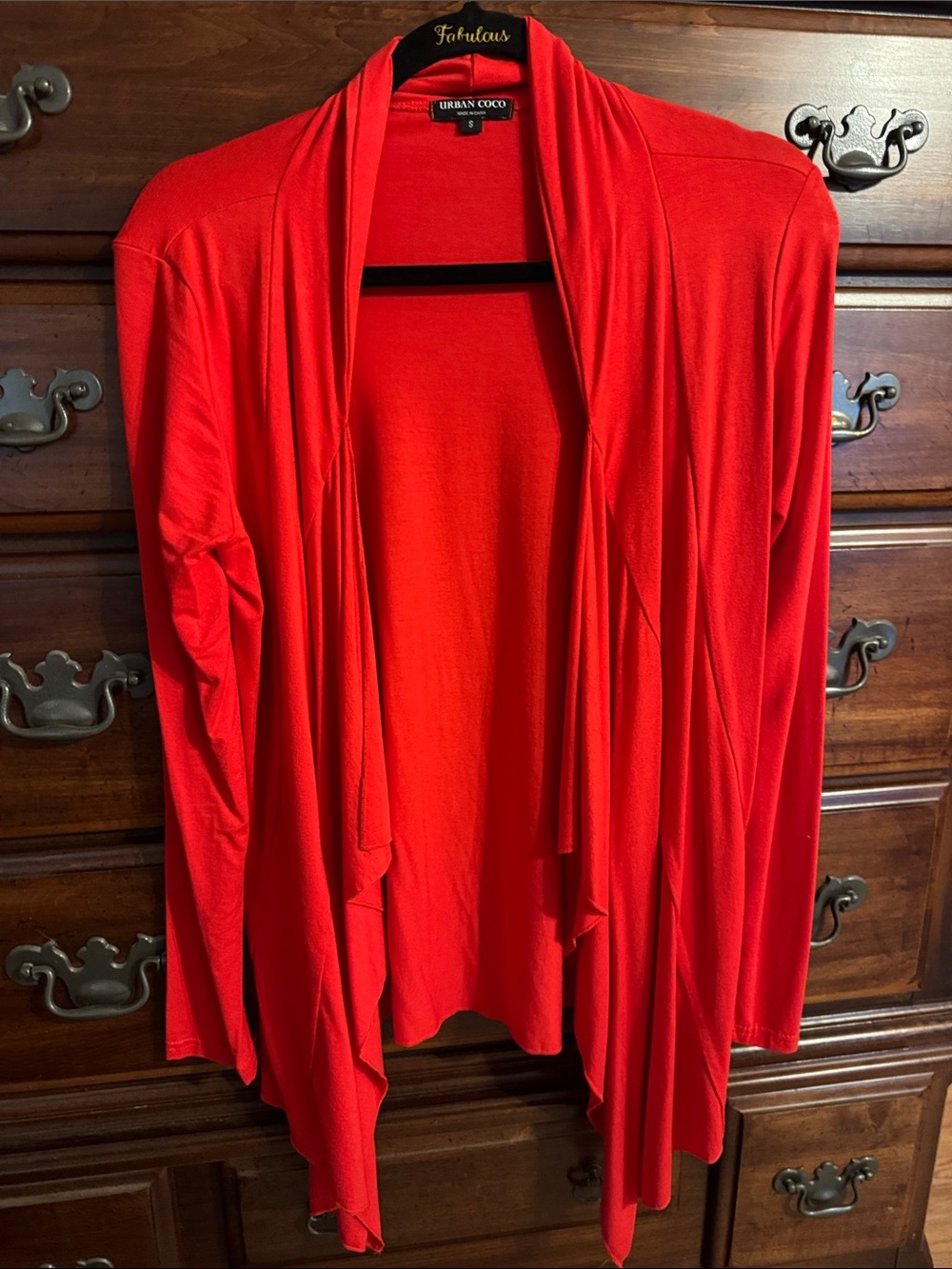 Urban Coco Women's Red Open-Front Draped Cardigan